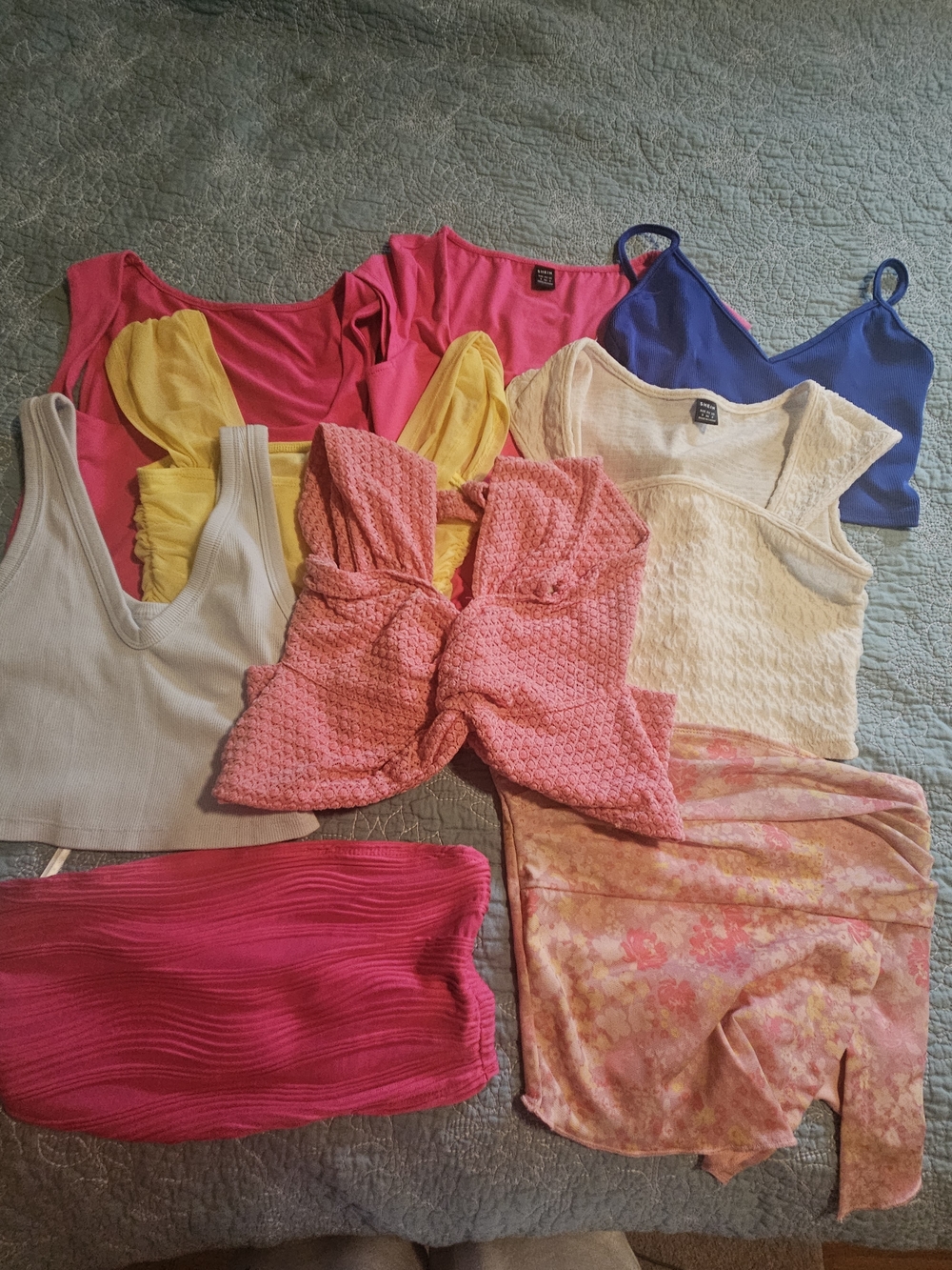 SHEIN Multicolor Women's Tank & Crop Top Bundle - Pink, Yellow, Blue, Cream